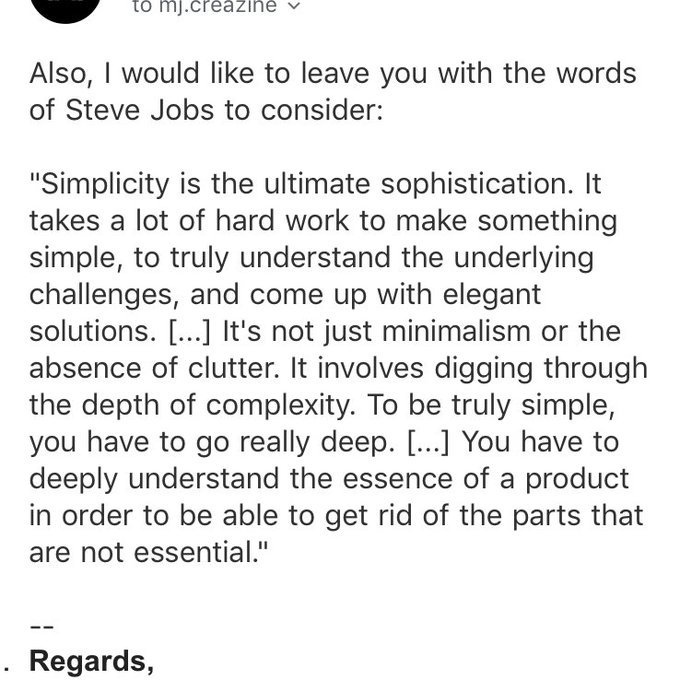 The words of Steve Jobs to consider:
