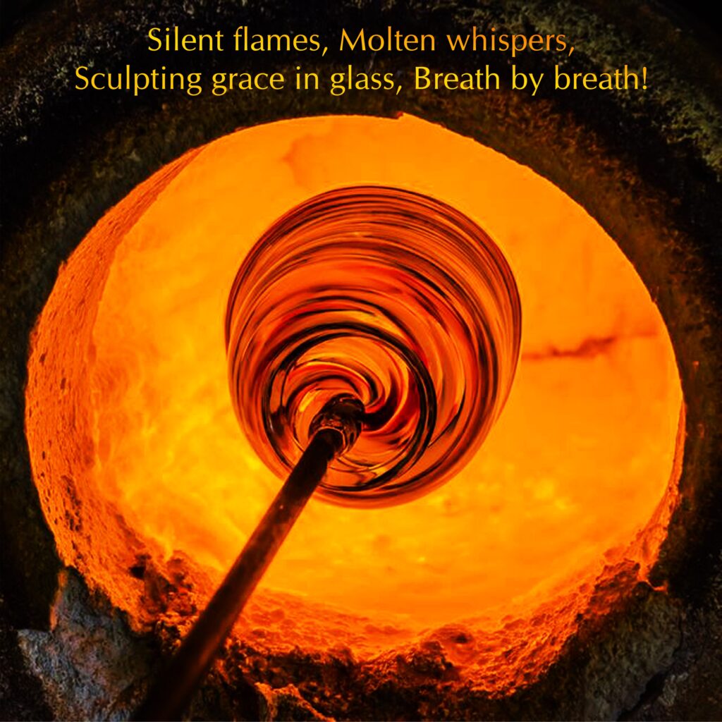 Silent flames, Molten whispers, Sculpting grace in glass, Breath by breath!