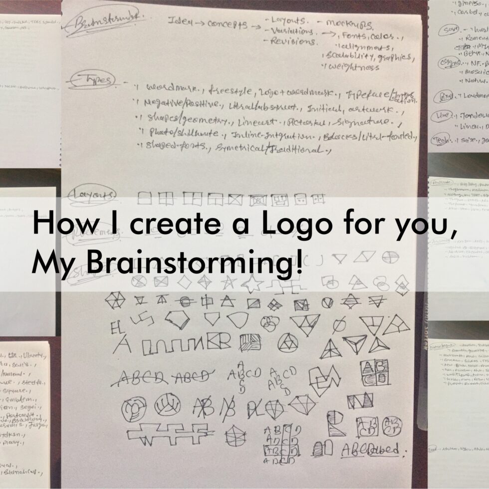 How I create a Logo for you, My Brainstorming! My Brainstorming pages/blueprint before starting a Logo design or Brand Identity project.